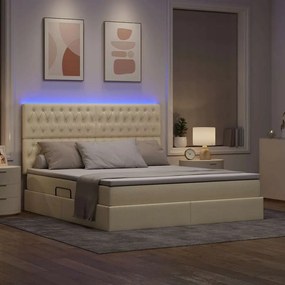 vidaXL LED Κρεβάτι αποθήκευσης με στρώμα Κρέμ 160 x 200 cm Ύφασμα