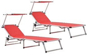 312459  FOLDING SUN LOUNGERS WITH ROOF 2 PCS ALUMINIUM&amp;TEXTILENE RED 312459