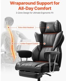 VEVOR Executive Office Chair High Back Chair Footrest &amp; Removable Armrests Black