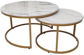 15232 YANG coffee table set 2τμχ Σε πολλούς χρωματισμούς T1: Ø080xH45cm / T2: Ø060xH40cm Mέταλλο - Επιφάνεια μαρμάρινη
