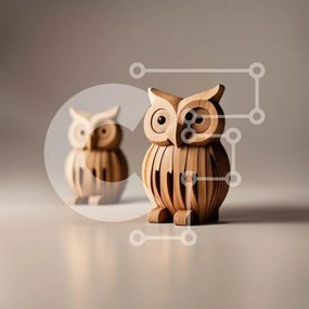 Intra Συλλεκτικό Ξύλινο Παζλ Plywood  4mm - Δύο ξύλινα αγάλματα κουκουβάγιας σε γκρι φόντο Σε Ξύλινο Κουτί - Διαστάσεις: 10x10 cm – 25 κομμάτια