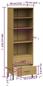 Βιβλιοθήκη OSLO με 2 Συρτάρια Καφέ 60x35x180 εκ. Μασίφ Ξύλο - Καφέ