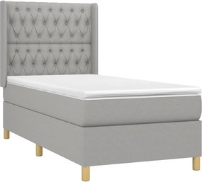 vidaXL Κρεβάτι Boxspring με Στρώμα &amp; LED Αν.Γκρι 90x190 εκ. Υφασμάτινο