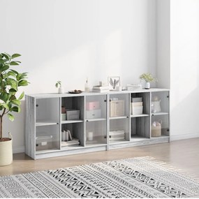 vidaXL Βιβλιοθήκη με Πόρτες Γκρι Sonoma 204x37x75 εκ. Επεξ. Ξύλο