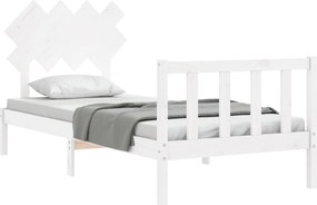 vidaXL Πλαίσιο Κρεβατιού με Κεφαλάρι Λευκό Μασίφ Ξύλο Single