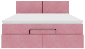 vidaXL Οθωμανικό κρεβάτι με στρώμα & LEDs Ροζ 140x200cm Βελούδο