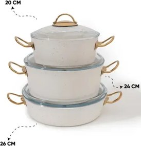 Stewehome Σετ κατσαρολών με μεταλλικές λαβές από λευκό γρανίτη 7 τεμαχίων Λευκό 26x80 cm