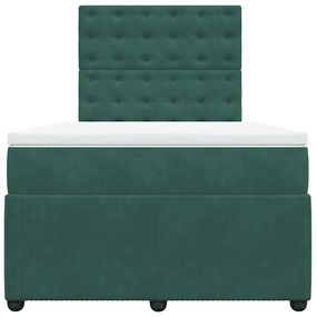 vidaXL Κρεβάτι Boxspring με Στρώμα Σκούρο Πράσινο 120x190εκ. Βελούδινο