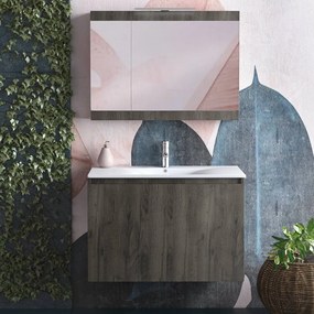 Drop Magnolia S75 Walnut Plywood - Πάγκος με Νιπτήρα &amp; Καθρέπτη