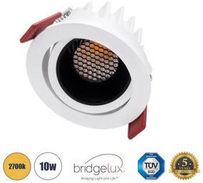 Χωνευτό Σποτ Downlight LED TrimLess 10W Κινούμενο-Λευκό-Μαύρο Θερμό 2700K LEO-R 60283 Globostar-60283-Λευκό 60283