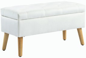 Πολυθρόνα με αποθηκευτικό χώρο, υφασμάτινη επένδυση σε όψη βελούδου, ξύλινα πόδια, για σαλόνι, υπνοδωμάτιο, διάδρομο, 80 x 35 x 42 cm, Λευκό