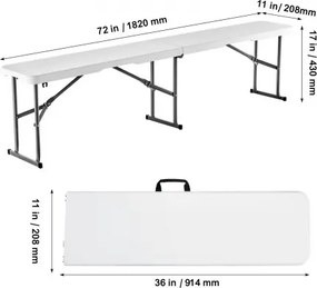VEVOR Folding Bench Plastic Portable Outdoor Picnic Garden 183 cm Bench White