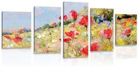 Εικόνα 5 μερών ζωγραφισμένες παπαρούνες στο λιβάδι - 100x50