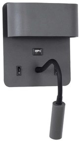 Φωτιστικό Τοίχου - Απλίκα Με Φορτιστή Usb Ibis 61369 10x6,1x18cm Led 1100lm 10W 4500K Anthracite Globostar