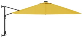 vidaXL Ομπρέλα Επιτοίχια με LED Κίτρινη 290 εκ.