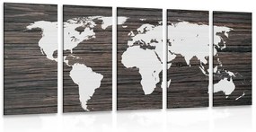 Παγκόσμιος χάρτης 5 μερών σε ξύλο - 200x100