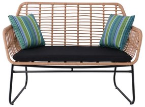 WOODWELL SALSA Καναπές Κήπου 2Θέσιος Μέταλλο Βαφή Μαύρο, Wicker Φυσικό, Μαξιλάρι Μαύρο 120x70x86cm Ε249,1Κ