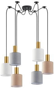 SE21-GM-4-BL6-SH12 ADEPT FLEX Gold Matt Pendant White, Grey, Brown Fabric Shade+