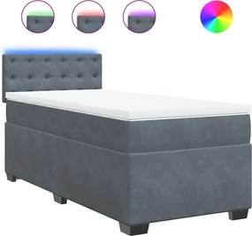 vidaXL Κρεβάτι Boxspring με Στρώμα Σκούρο Γκρι Single Βελούδινο