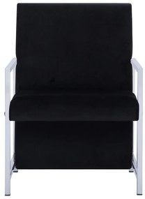 Πολυθρόνα Μαύρη Βελούδινη με Πόδια Χρωμίου - Μαύρο