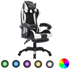 vidaXL Καρέκλα Racing με Φωτισμό RGB LED Ασπρόμαυρη Συνθετικό Δέρμα