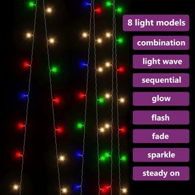 vidaXL Κουρτίνα LED Φωτάκια 300 LED Πολύχρωμα 3 x 3 μ. 8 Λειτουργίες