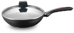 Ταψί Wok Royalty Line RL-FWN32, 32 cm, 5,9 l, γυάλινο καπάκι, μαρμάρινη επίστρωση, επαγωγή, μαύρο