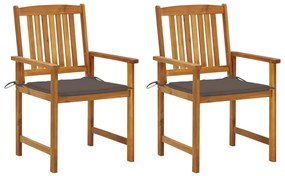 Καρέκλες Κήπου 2 τεμ. από Μασίφ Ξύλο Ακακίας με Μαξιλάρια - Μπεζ-Γκρι