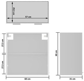 Ντουλάπι Κρεμαστό με Τζάμι Γυαλ. Λευκό 60x31x60 εκ. Επεξ. Ξύλο - Λευκό