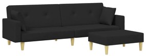 Καναπές Κρεβάτι Διθέσιος με Υποπόδιο Μαύρο Υφασμάτινος - Μαύρο