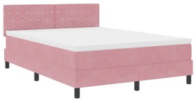 vidaXL Κρεβάτι Box Spring με Στρώμα Ροζ 140x190 εκ Βελούδο