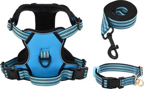 vidaXL Λουρί Σκύλου με Οδηγό και Κολάρο Ρυθμιζόμενο Μπλε M