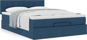 vidaXL Οθωμανικό κρεβάτι με στρώμα μπλε 140x190cm ύφασμα