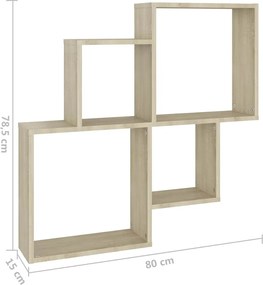 vidaXL Ράφι Κύβος Τοίχου Sonoma Δρυς 80 x 15 x 78,5 εκ. από Επεξ. Ξύλο