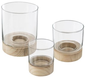 Κηροπήγια (Σετ 3τμχ) A-S Glass Wood 164237
