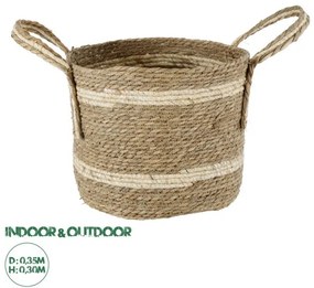 Artificial Garden NAXOS 20334 Διακοσμητικό Πλεκτό Καλάθι-Κασπώ Γλάστρα-Flower Pot Μπεζ με Καφέ Φ35cm x Υ30cm Globostar-20334-Μπε 20334