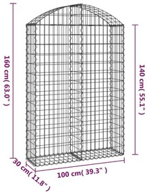 Συρματοκιβώτιο Τοξωτό 100x30x140/160εκ. από Γαλβανισμένο Χάλυβα - Ασήμι