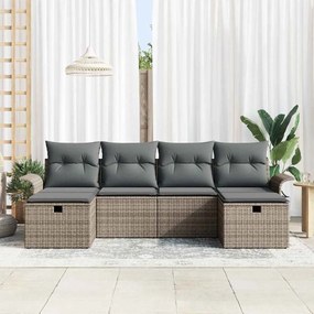 vidaXL Σετ Καναπέ Κήπου με μαξιλάρι 6 pcs Γκρι Πολυ ράταν