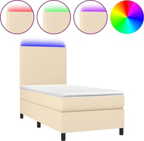 vidaXL Κρεβάτι Boxspring με Στρώμα &amp; LED Κρεμ 90x200 εκ. Υφασμάτινο