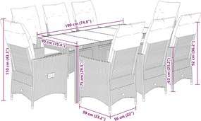 vidaXL Σετ Τραπεζαρίας Κήπου 9 τεμ. Γκρι Συνθ. Ρατάν με Μαξιλάρια