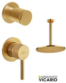 Armando Vicario Industrial Gold Brushed Ανακλινόμενη κεφαλή+μπράτσο οροφής+Μίκτης εντοιχισμού+εκτροπέας