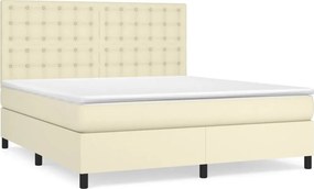 vidaXL Κρεβάτι Boxspring με Στρώμα Κρεμ 180x200 εκ. Συνθετικό Δέρμα