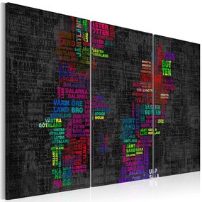 Πίνακας - Map of Sweden (colored names of cities) - triptych 120x80