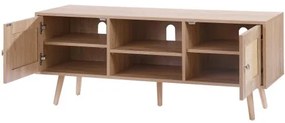 VEVOR Rattan TV Stand, Boho TV Cabinet for 55 inch TV, Mid Century Modern TV Stand, Rattan TV Console with Adjustable Shelfs for  Living Room, Media Room, Oak
