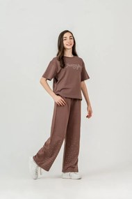 Stewehome Σετ φόρμας κοριτσιού με διπλό μπατζάκι και τύπωμα πέτρας (8-9 ετών)