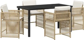 vidaXL Σέτ φαγητού για κήπο 5 pcs Μπεζ συνθετικό ρατάν
