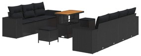 Σετ Καναπέ Κήπου με μαξιλάρι 10 pcs Μαύρο Πολυ Ρατάν