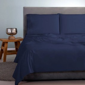 Σεντόνια Satin Plain (Σετ 4τμχ) Navy Aslanis Home Υπέρδιπλο 250x270cm 100% Βαμβακοσατέν