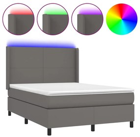 Κρεβάτι Boxspring με Στρώμα &amp; LED Γκρι 140x200 εκ. Συνθ. Δέρμα - Γκρι