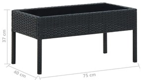 vidaXL Τραπέζι Κήπου Μαύρο 75 x 40 x 37 εκ. από Συνθετικό Ρατάν